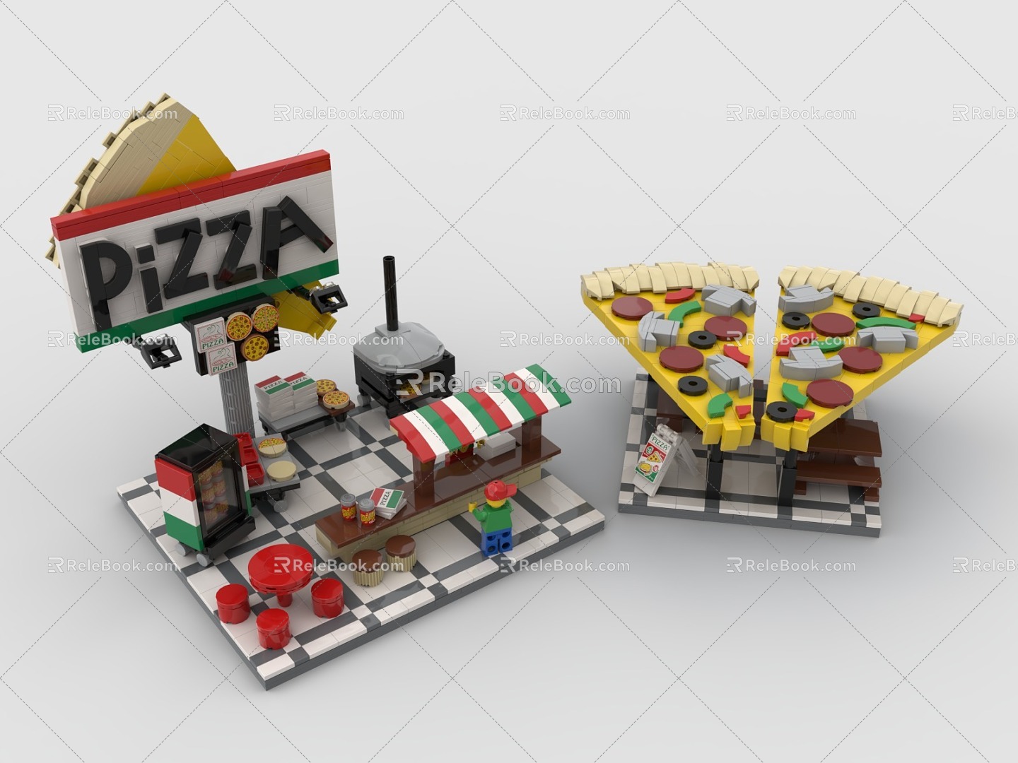 LEGO Toy Restaurant Pizza Pizza Kitchen Eating 3d model