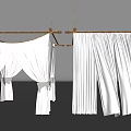 White Curtains Hanging On Wooden Rods With Bow Ties And Pleated Design