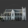 Cartoon Scene Of Gothic Church With Spires Arched Windows Small Tree And Model Base