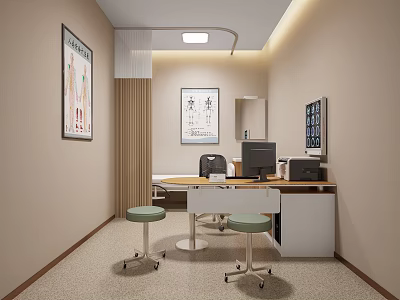 Hospital Outpatient Clinic Interior With Eye Chart Desks And Chairs 3d model
