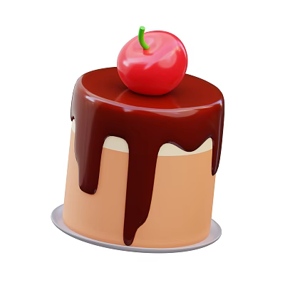 Delicious Layered Cake With Chocolate Sauce Drizzle And Fresh Cherry Topping 3d model