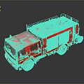 Red Emergency Fire Truck With Ladder And Rescue Equipment On Gray Background