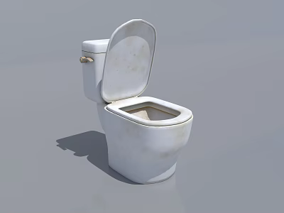 White Toilet With Open Lid And Stained Worn Surface In Bathroom 3d model