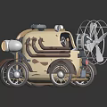 Vintage Toy Cars With Propellers Headlights Metallic Brown Beige Bodies And Reflective Surfaces