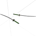 Two Traditional Samurai Swords With Green Handles Black Accents And Silver Blades
