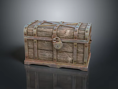 Vintage Wooden Storage Chest With Metal Straps Lock And Rustic Design 3d model