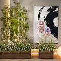 Landscape Bamboo Flower Box Reed Plant Combination Wheat Ear Pennisetum 3d model