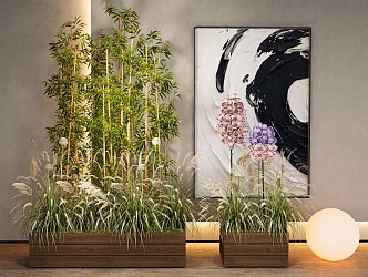 Landscape Bamboo Flower Box Reed Plant Combination Wheat Ear Pennisetum 3d model