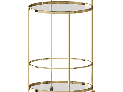 Commercial Display Storage Equipment With Gold Metal Frame And Multi Tiered Round Glass Shelves 3d model