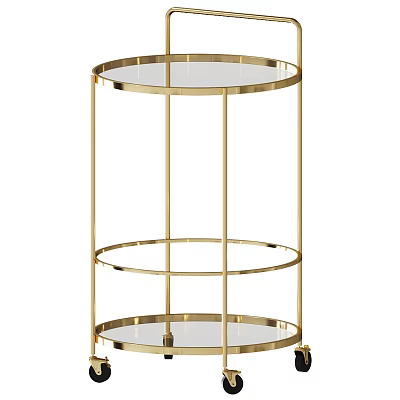 Commercial Display Storage Equipment With Gold Metal Frame And Multi Tiered Round Glass Shelves 3d model
