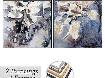 Stylish 4 Frames For 2 Abstract Paintings Home Wall Art Decor 3d model