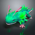 Vibrant Green Fantasy Creature With Pink Antennae And Feathery Frills On Dark Surface