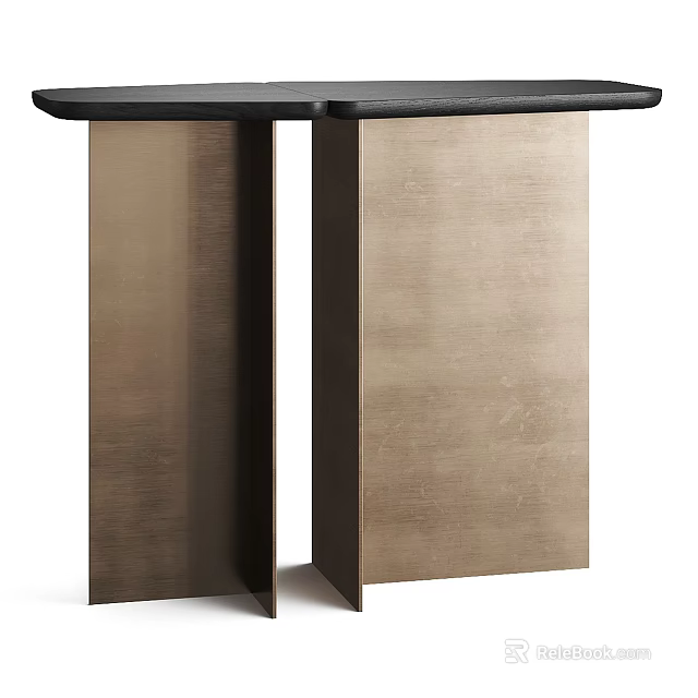 Modern Minimalist Side Table With Black Tabletop And Brass Metal Legs 3d model