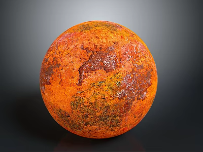 Spherical Sculpture With Orange Brown Textured Surface On Dark Background 3d model