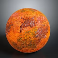 Spherical Sculpture With Orange Brown Textured Surface On Dark Background