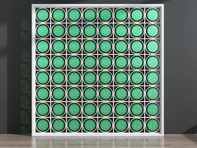 Modern Room Divider With White Frame And Green Circular Grid Design 3d model