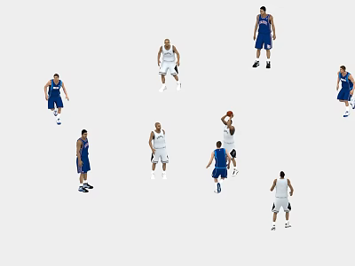 Multiple Basketball Players Playing Active Game on Court with Ball in Motion 3d model