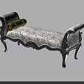 Classic Floral Patterned Ottoman With Black Wooden Frame And Green Cushion