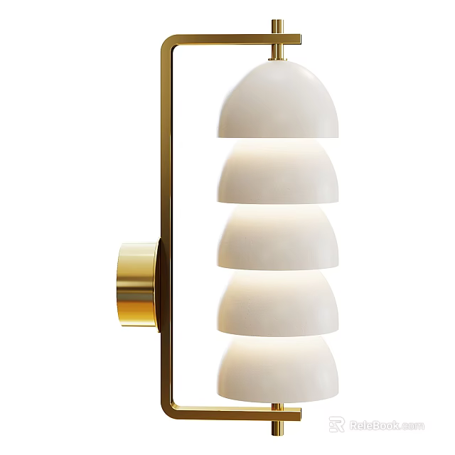 Modern Wall Light With Layered White Shades And Brass Mounting Design 3d model 