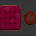 Pink Tufted Ottoman With Wooden Frame And Round Red Stool Black Metal Base With Wheels