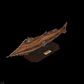 Copper Colored Water Vehicle Model With Sharp Bow On Wooden Base