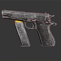 Detailed Metallic Pistol With Textured Grip And Yellow Magazine On Dark Background
