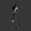 3D Fantasy Character In Hooded Cloak With Metallic Armor And Blue Glow Blades