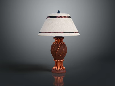 Elegant Table Lamp Furniture With White Lampshade Decorative Trim And Brown Twisted Base 3d model