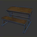 Classic Wooden Desk With Matching Bench And Solid Wood Structure Design 3d model