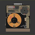 Commercial Reel To Reel Tape Player With Yellow Reel Brown Body Handle And Control Panel