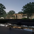 Modern Garden Landscape With Wooden Structure Water Pool And Stone Platform