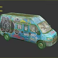 Blue Vintage Van Covered With Colorful Graffiti And Street Art Design