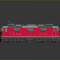 Red and White Train Model With SS Logo Pantograph On Shiny Black Surface Reflection