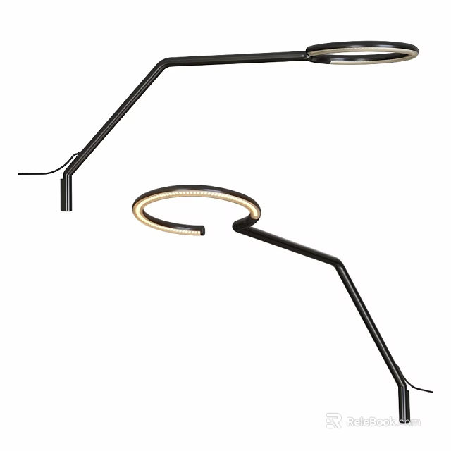 Modern Black Metal Wall Lamp With Adjustable Arm Ring Shape Indoor Lighting Decor 3d model