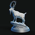 Detailed White Goat Sculpture Carving With Large Antlers On Rock Base