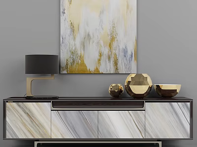 Modern Interior With Marble Cabinet Black Lamp Golden Decor And Abstract Painting 3d model