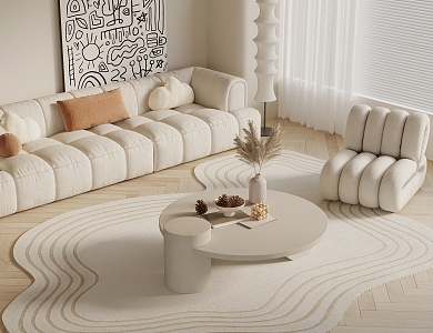 Cream wind sofa coffee table combination 3d model