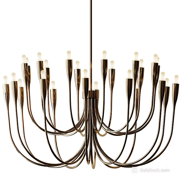 Elegant Modern Chandelier Design With Multiple Curved Metal Arms And Bulb Accents 3d model 
