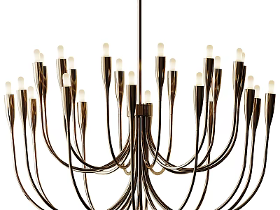 Elegant Modern Chandelier Design With Multiple Curved Metal Arms And Bulb Accents 3d model