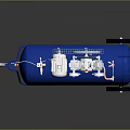 Blue Mobile Industrial Equipment Tank With Mechanical Gauges Pipes And Wheels