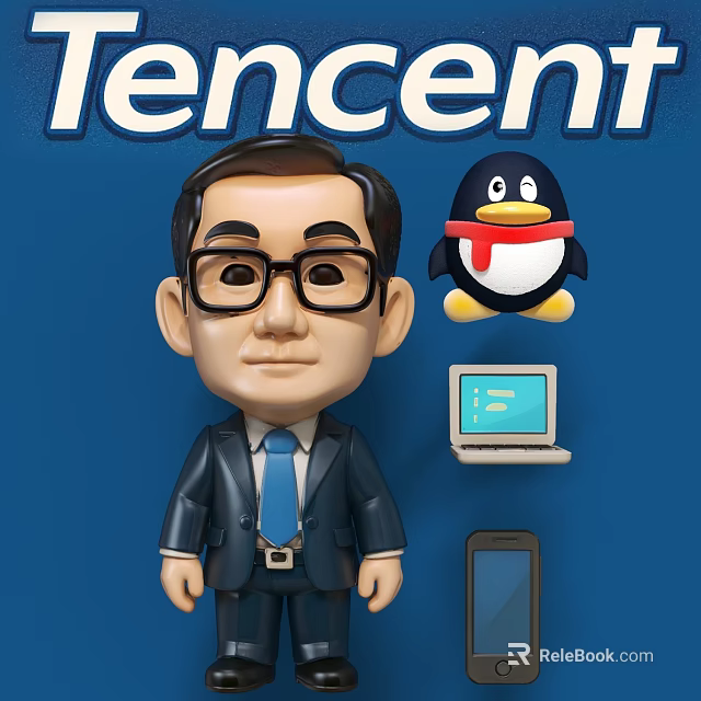 Business Style Doll In Suit With Glasses Penguin Toy Laptop And Phone 3d model 