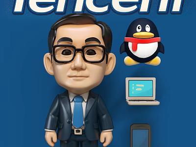 Business Style Doll In Suit With Glasses Penguin Toy Laptop And Phone 3d model