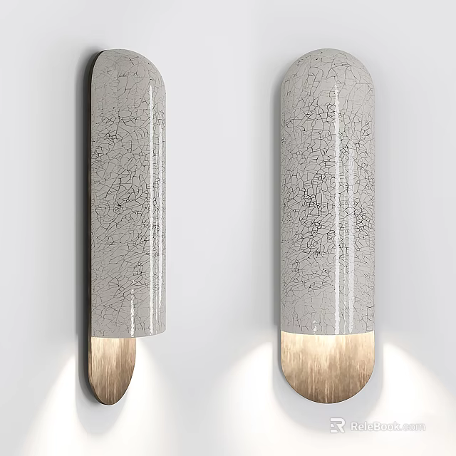 Gray Illuminated Wall Lights With Cracked Texture And Gold Base On White Wall 3d model 