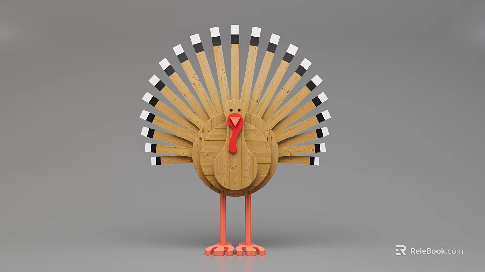 Wooden Turkey Shaped Decorative Ornament With Fan Tail And Colorful Details 3d model 