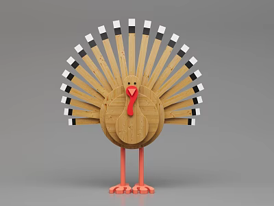 Wooden Turkey Shaped Decorative Ornament With Fan Tail And Colorful Details 3d model