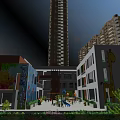 Modern Colorful School Building With Animal Murals Green Plants And Playground