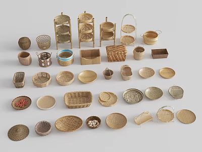 Handwoven Storage Baskets in Various Styles for Home Organizing and Decorative Use 3d model