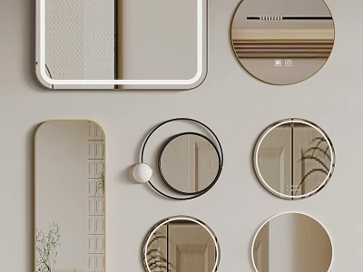 Various Decorative Mirrors In Different Shapes With Modern Frames For Home Interior 3d model