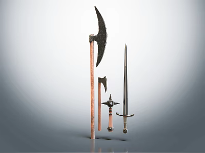 Ancient Medieval Weapons Collection Featuring Halberd Long Sword Axe And Dagger 3d model