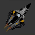 Futuristic Spacecraft With Sleek Black Silver Orange And Yellow Aerodynamic Design
